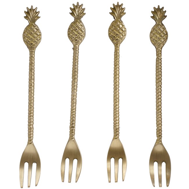 Fork set 4 Pineapple, brass, 14x1.9x0.63cm