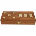 Wooden/brass game box w/set of 3 games, 23x10xH4cm