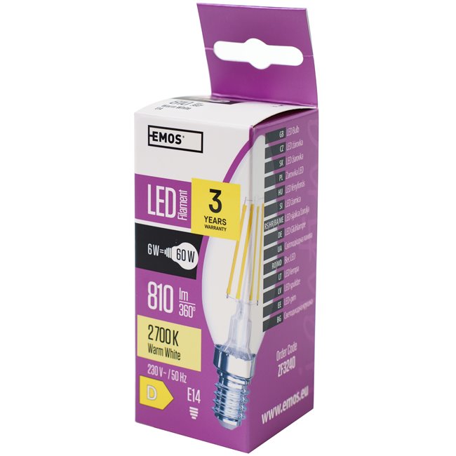 LED Bulb FLM Candle 6W(60W) 810lm, E14, 10x3.5x3.5cm