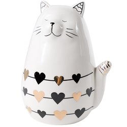 Decor Cat with heart, ceramic, black/white, 13x10x8cm