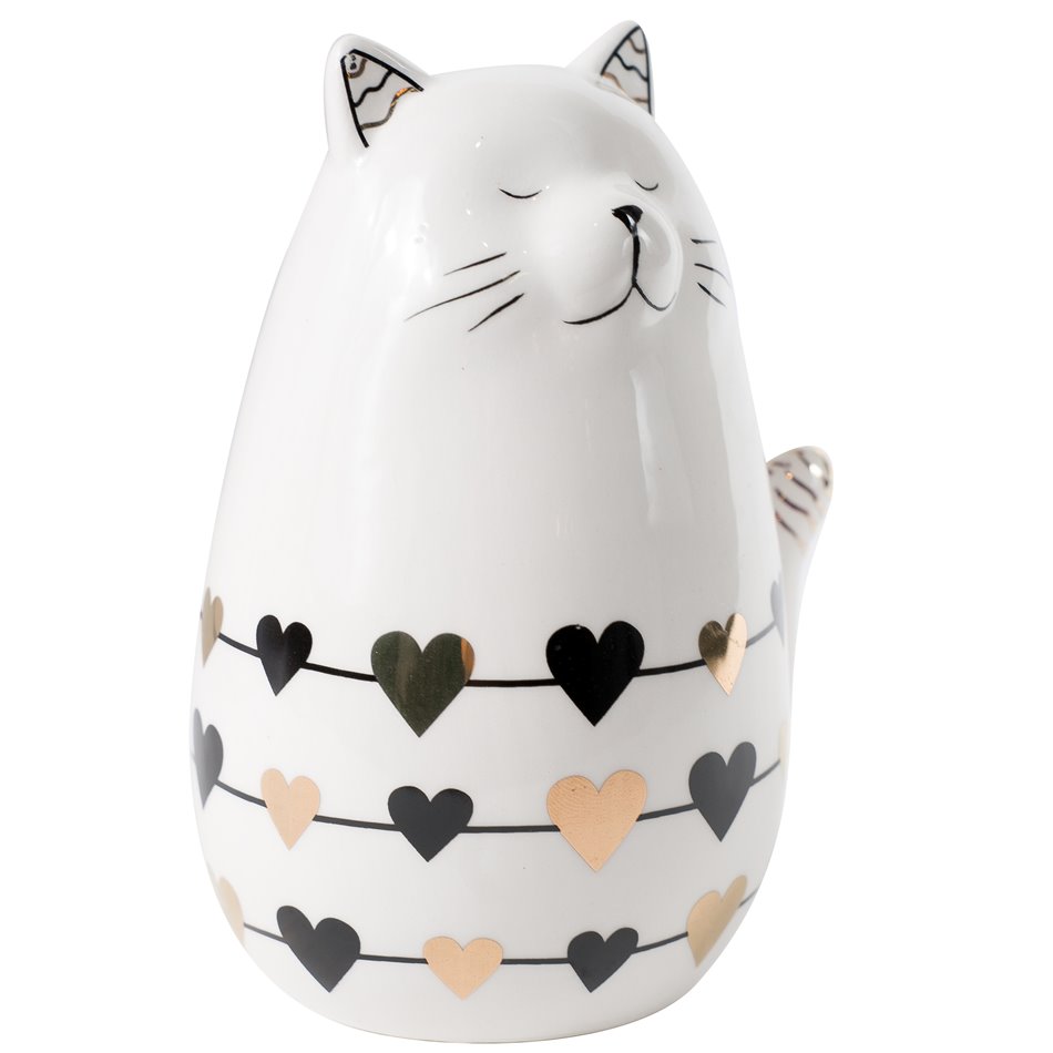 Decor Cat with heart, ceramic, black/white, 13x10x8cm