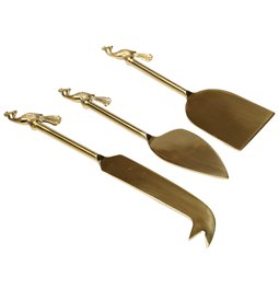 Cheese set 3 Peacock, brass, golden, 19.6x5x0.6cm