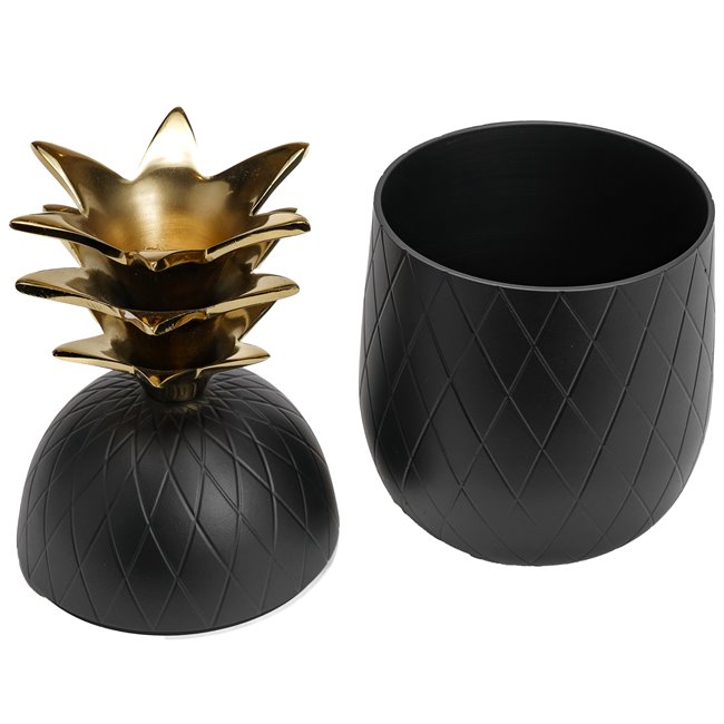 Canister Pineapple, aluminium, black/golden, H20 D10cm