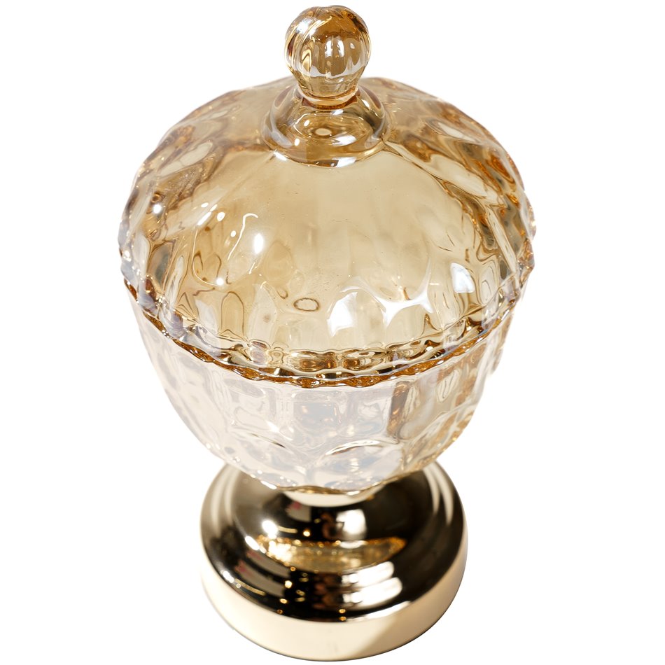Jar with lid, amber/golden, 22x10x10cm