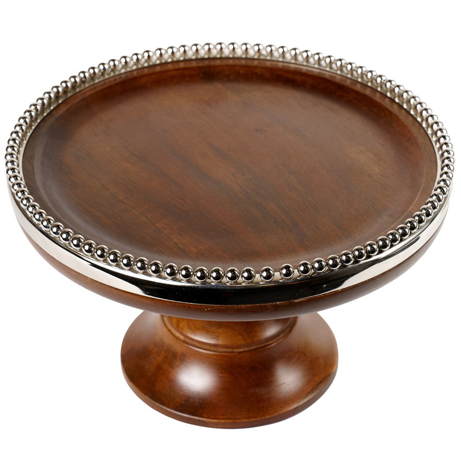 Wooden cake stand Oliva w/beaded border,D25x8HTx13cm