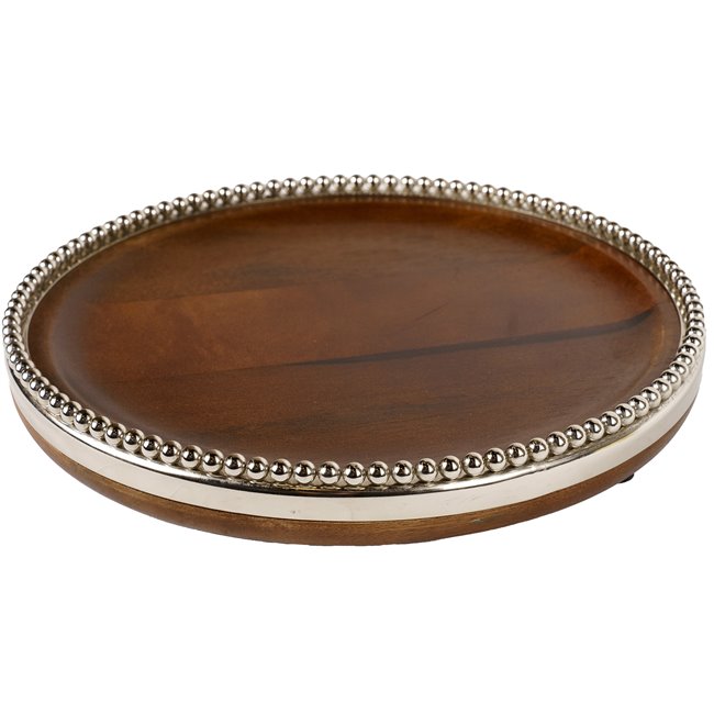 Wooden tray Oliana w/beaded border, D28x6cm