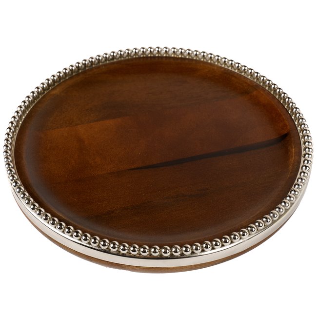 Wooden tray Oliana w/beaded border, D28x6cm