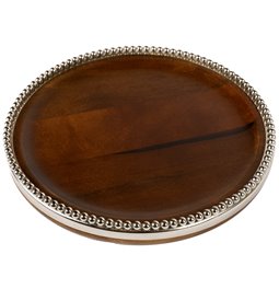 Wooden tray Oliana w/beaded border, D28x6cm