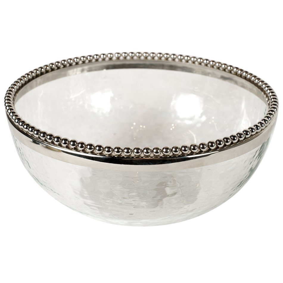 Glass hammered bowl Oliva w/ beaded stand, D25x11cm