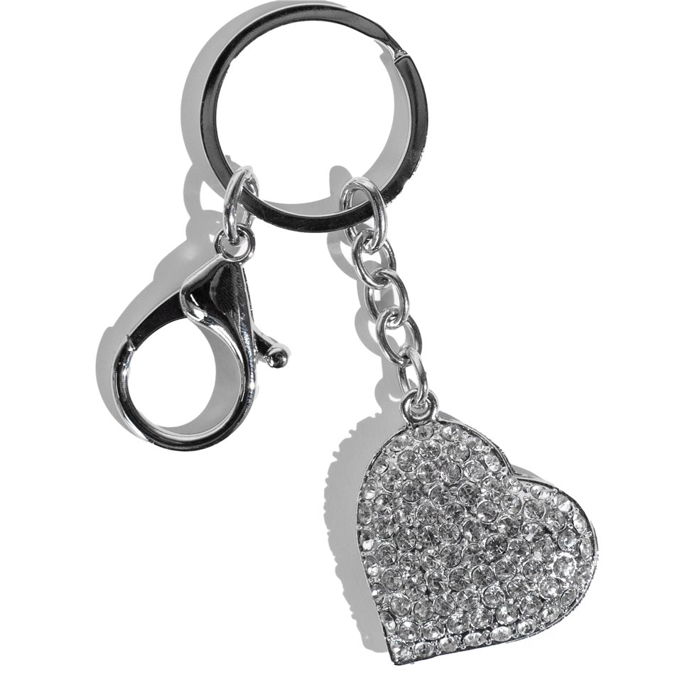 Keychain Crystal heart, silver, D3.5cm