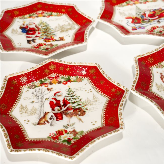 Тарелка для десерта x4 CHRISTMAS MEMORIES, фарфор, H1,5 D16cm 