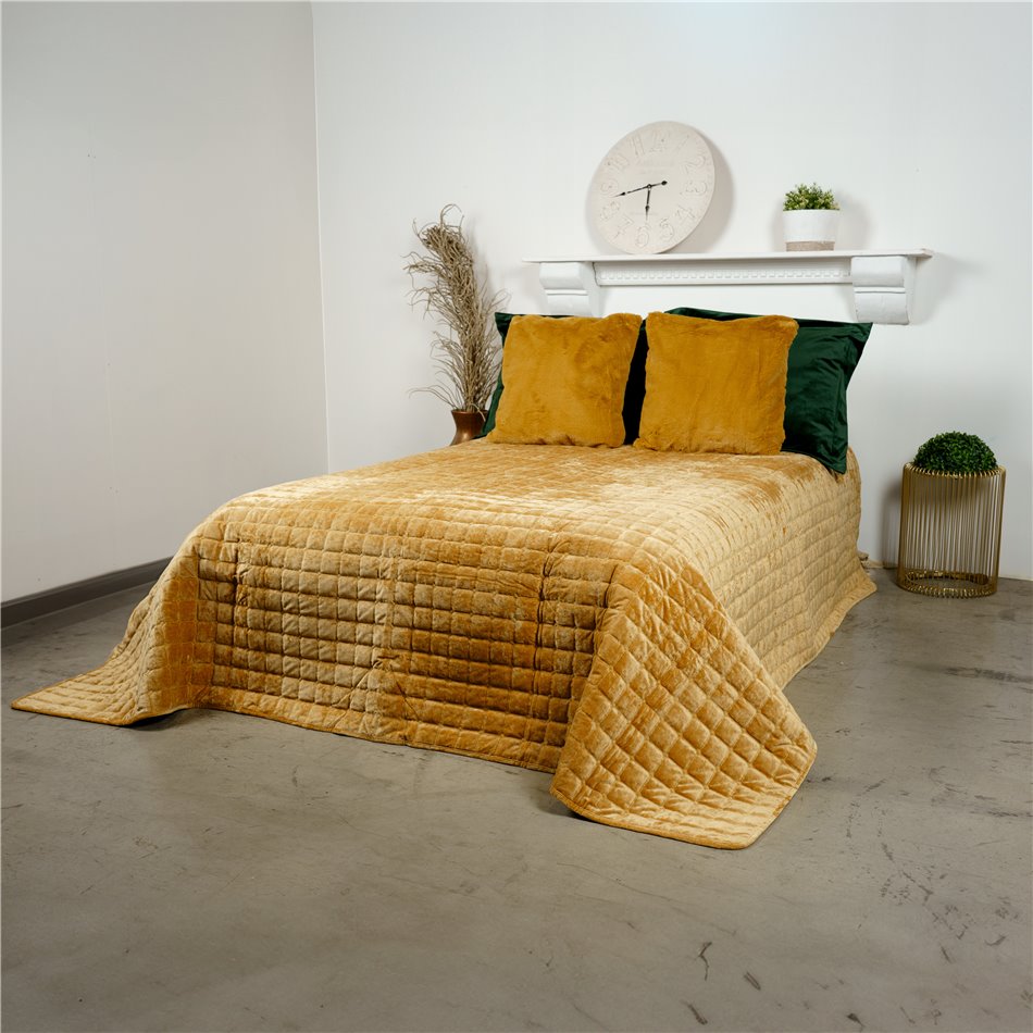 Bed cover Jakobine, gold, velvet, 220x240cm