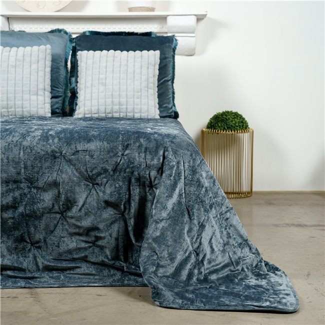 Bed cover Java, blue, velvet, 160x220cm
