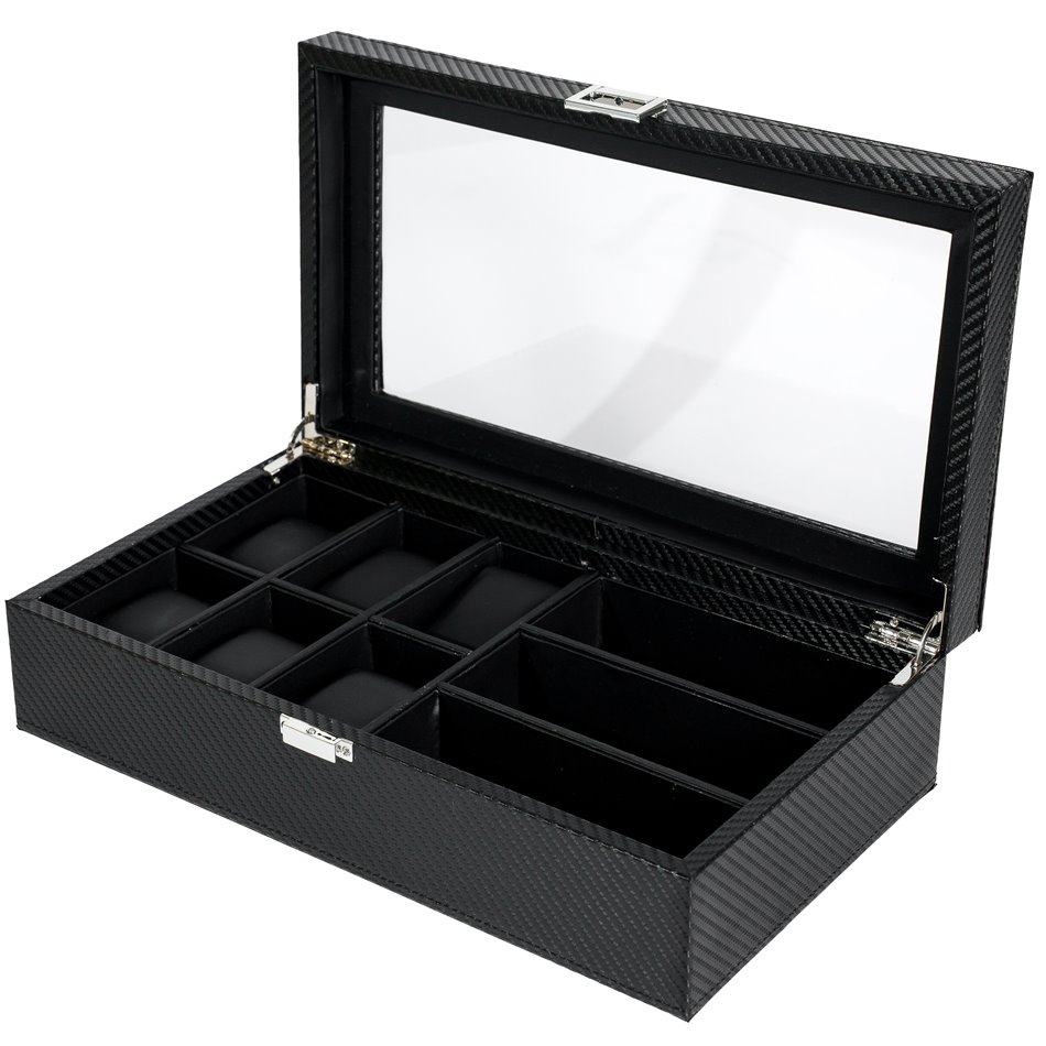 Watch and glasses box, black PU, 35x20x9cm