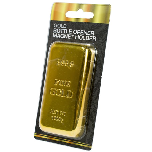 Bottle opener Gold Bar, golden color, H9x5cm