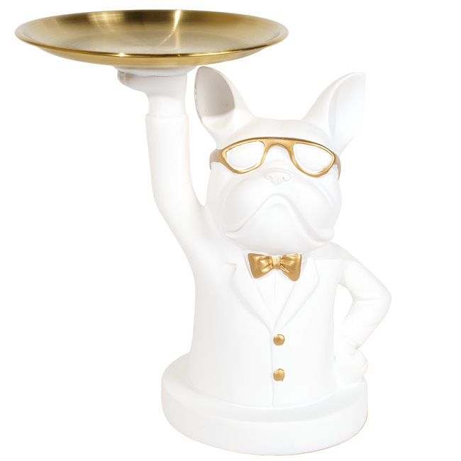 Decorative trinket tray Bulldog, white, H23x17.5x17.5cm