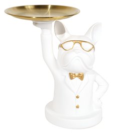 Decorative trinket tray Bulldog, white, H23x17.5x17.5cm