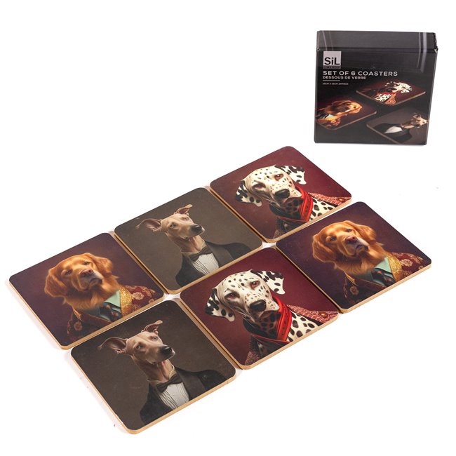 Coaster x6 Dog Animal Head, 10x10cm