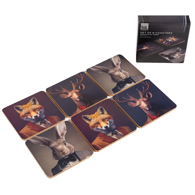 Coaster x6 Forest Animal Head, 10x10cm