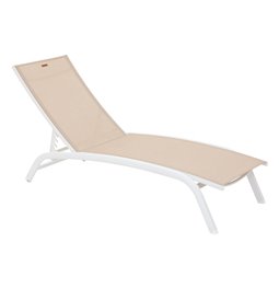 Saulošanās krēsls Labonao, bēša/balta krāsa, alumīnijs/tekstilīns, H84,5x64x171cm