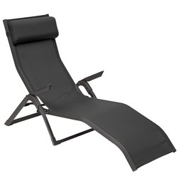 Saulošanās krēsls Ladecima, salokāms, antracīta krāsa H90x64x142cm