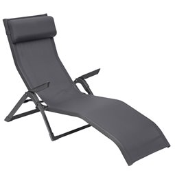 Saulošanās krēsls Ladecima, salokāms, šīfera pelēka krāsa, H90x64x142cm