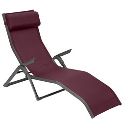 Saulošanās krēsls Ladecima, salokāms, bordo krāsa, H90x64x142cm