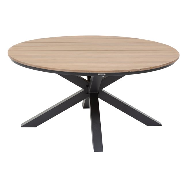 Table Laoriengo 4-seater, graphite/black color, round, aluminium/acacia, H75,5, D111,5xcm