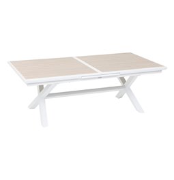 Table Laaxiome, 10-seater extendable, linen/white color, H76x113x220cm