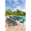 Table Lapiazza, 12-seater extendable, graphite/grey color, aluminium/tempered glass, H75,5x100x200-320cm