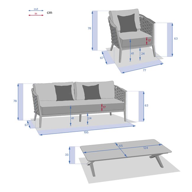 Furniture set Laembruns, 5-seater, praline color, aluminum/polyester, H198x78,5x87cm