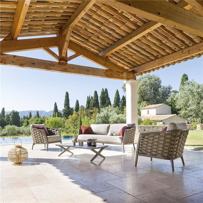 Furniture set Laembruns, 5-seater, praline color, aluminum/polyester, H198x78,5x87cm