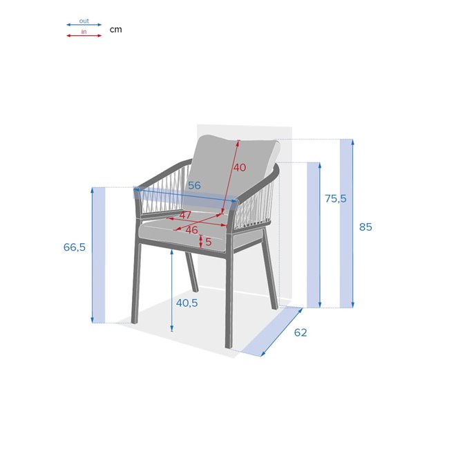 Garden chair Laoriengo, anthracite color, aluminum/polyester, H75.5x62x56cm