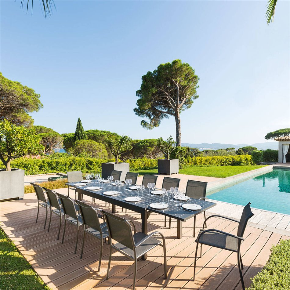 Выдвижной стол Lapiazza, 12-местный, графитового/серого цвета, алюминий, H75,5x100x200см