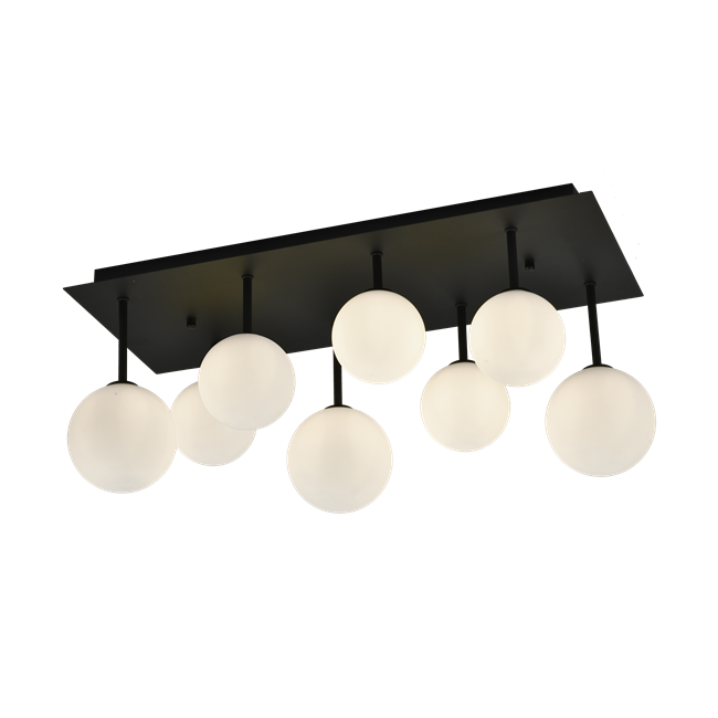 Pendant lamp Raidon 8, opal white/matt black, 60x25cm, G9x8