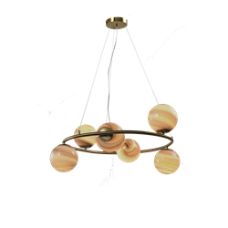 Ceiling lamp Rokko 6, beige/ brass, D75xH14cm, E14x6