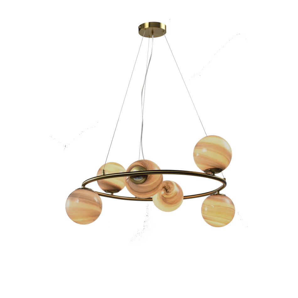 Ceiling lamp Rokko 6, beige/ brass, D75xH14cm, E14x6