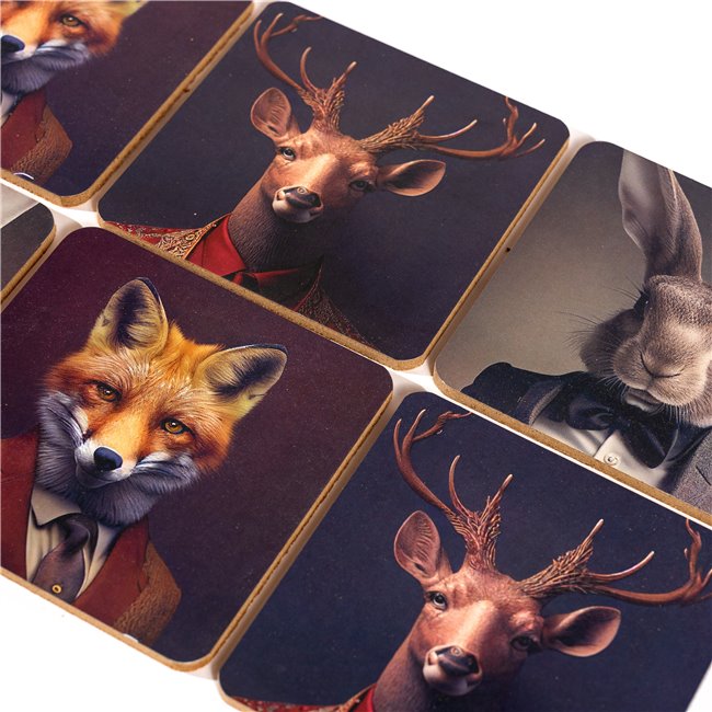 Подставки под кружки x6 Forest Animal Head, 10x10cm