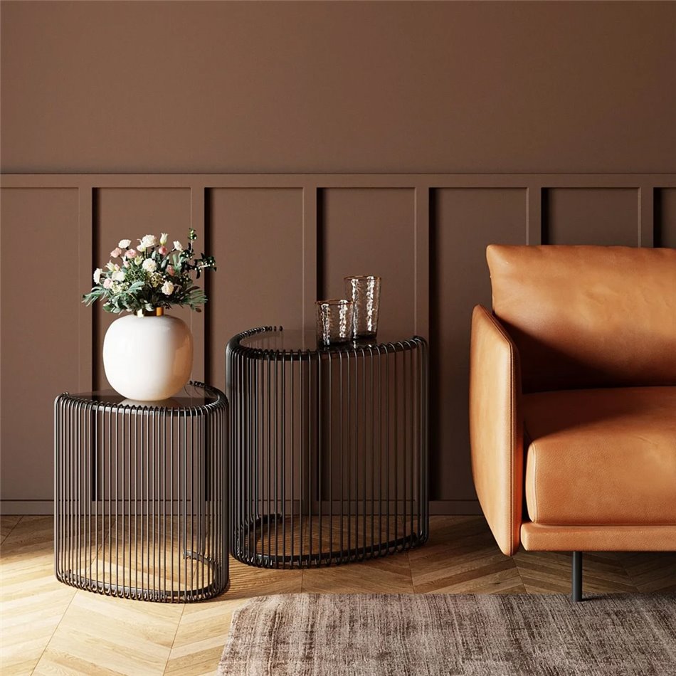 Side table Wire Triangle L, black, 2/set, H50.5x47xD43.5cm