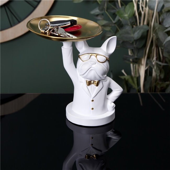 Decorative trinket tray Bulldog, white, H23x17.5x17.5cm