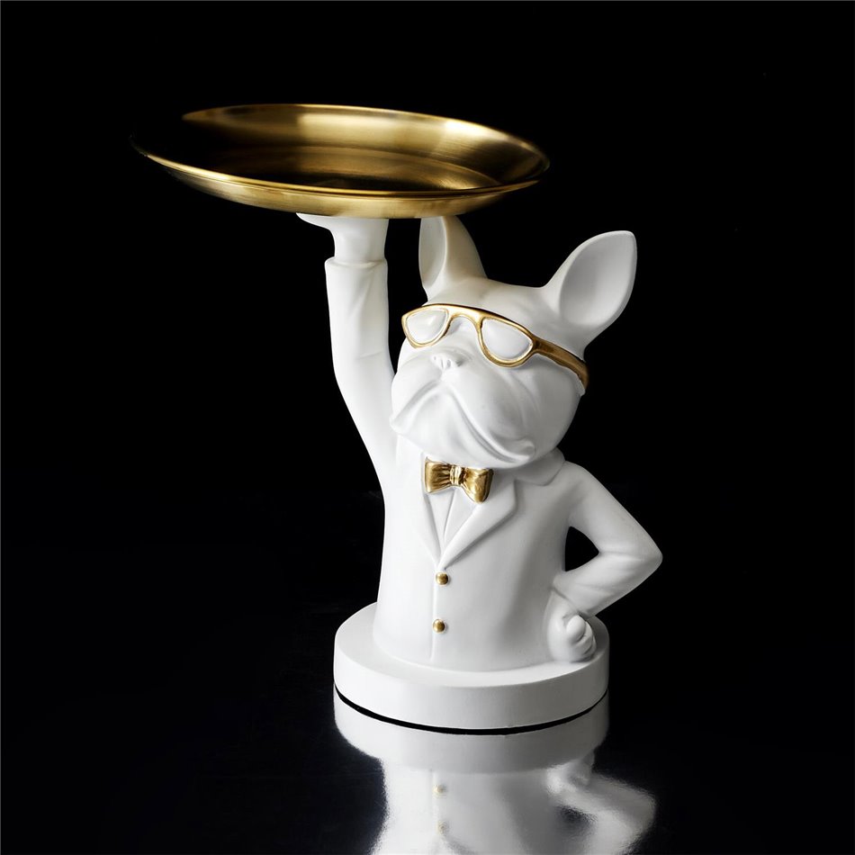 Decorative trinket tray Bulldog, white, H23x17.5x17.5cm