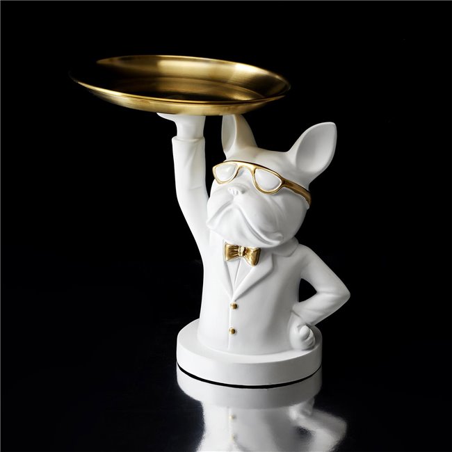 Decorative trinket tray Bulldog, white, H23x17.5x17.5cm