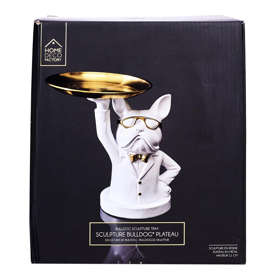 Decorative trinket tray Bulldog, white, H23x17.5x17.5cm