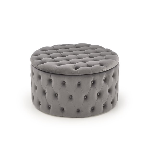 Ottoman with storage box Hunez, grey velvet, D70cm, H40cm
