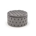 Ottoman with storage box Hunez, grey velvet, D70cm, H40cm