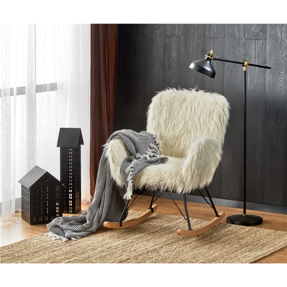 Rocking chair Haustin, cream/black/natural, H100x72x94cm, seat H50cm