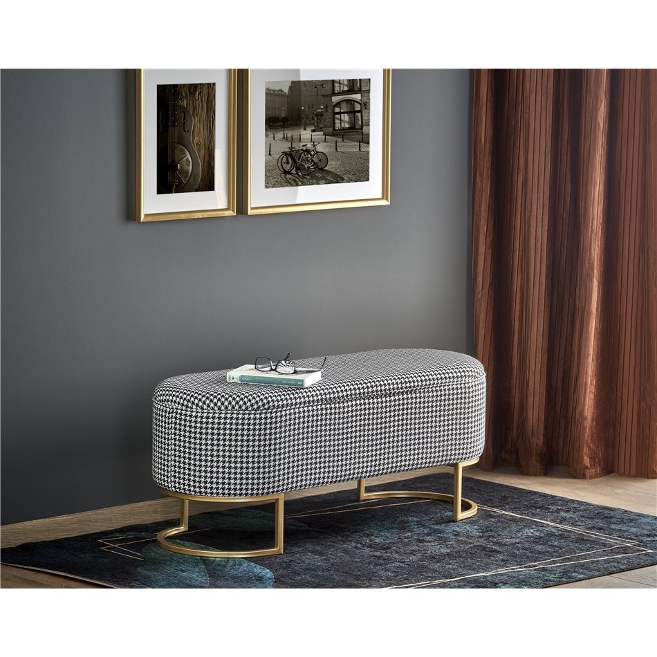 Bench with storage box Harmo, black/white/gold, H42x40x105cm