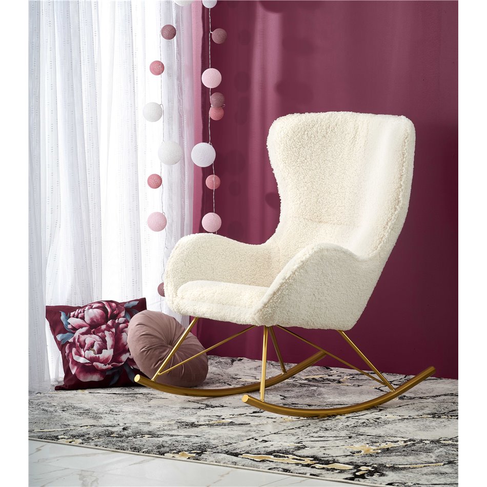 Rocking chair Hilberto, cream color boucle fabric, H78x77x67cm, seat H45cm
