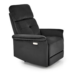 Electric recliner Hemiro, black velvet, USB charging socket, W90-170x80cm, H92-108cm, seat H46cm