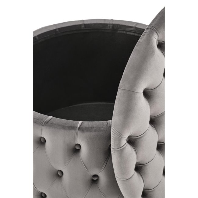 Ottoman with storage box Hunez, grey velvet, D70cm, H40cm